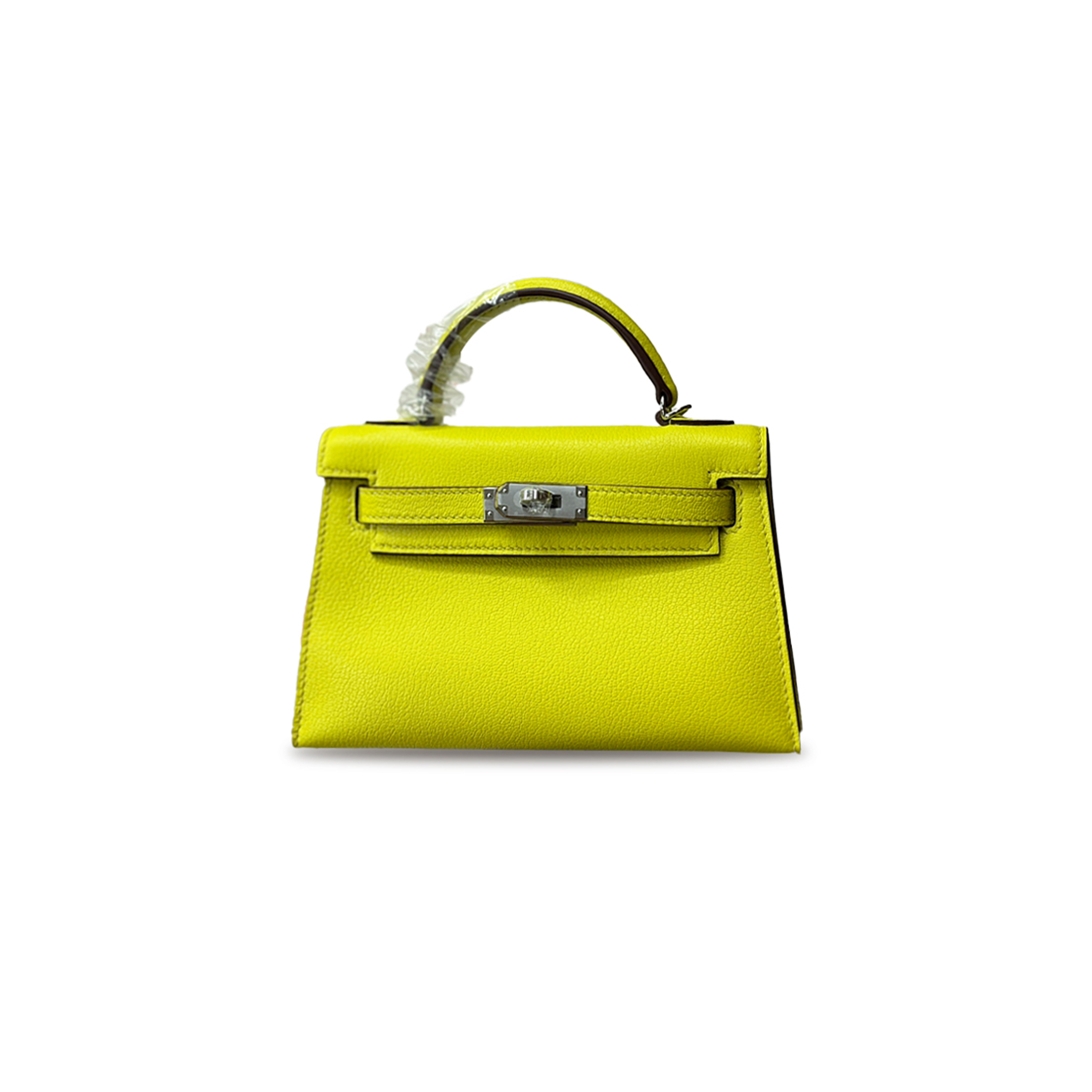 H**mes master mini kelly ii swift lemon yellow silver buckle hardware (19*12*5.5cm)